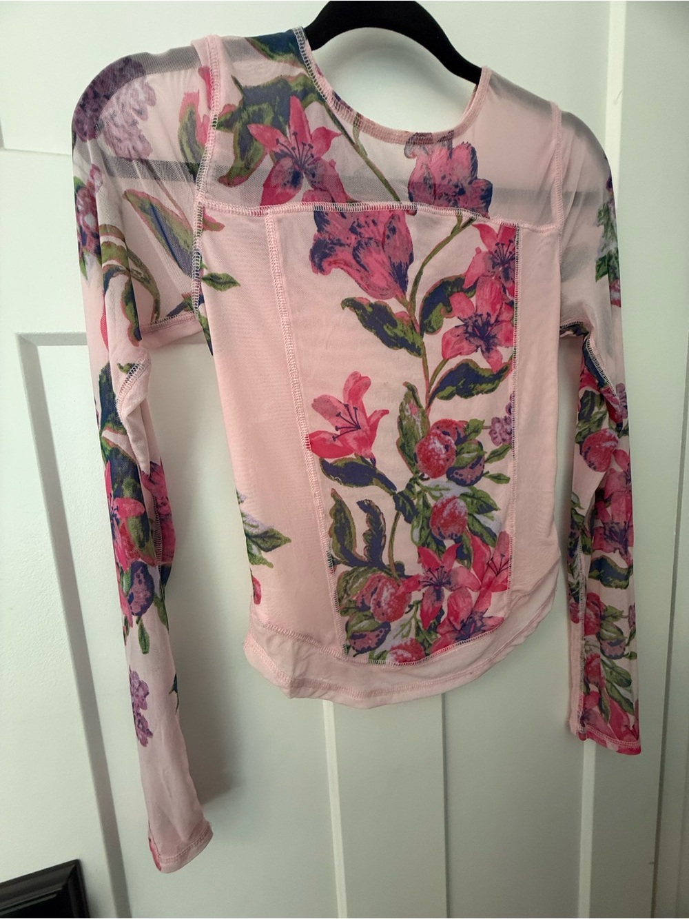 Free People Pink Floral Mesh Panel Long Sleeve Top - Picture 2 of 6